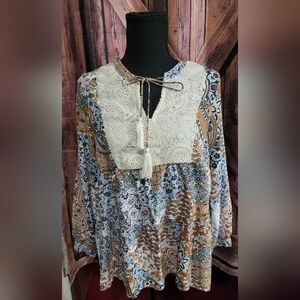 Mystree Bohemian Lace Tassel Blouse